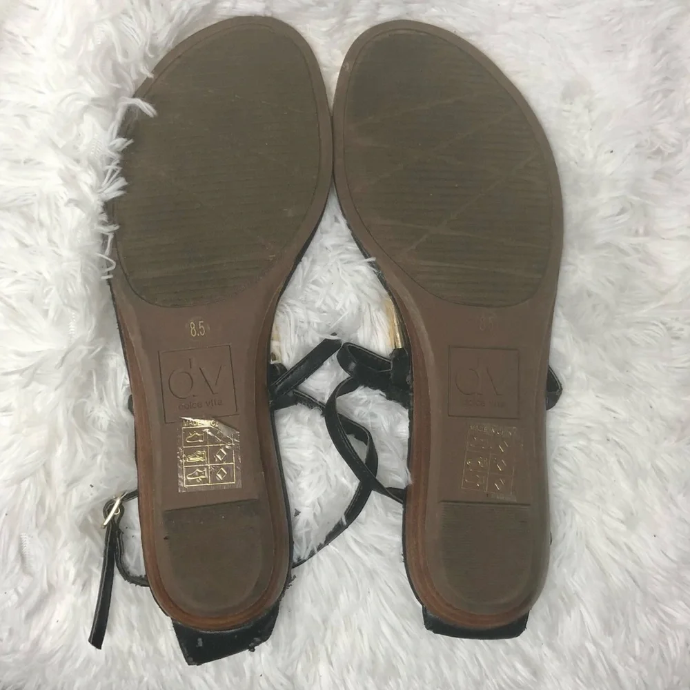 Dolce Vita Leather Sandals Black and Gold Size 8.5